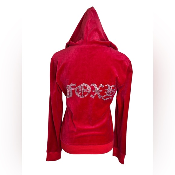 Vintage Sweatsedo Bedazzled Velour Red Zip Up Hoodie Size Medium - Picture 5 of 8